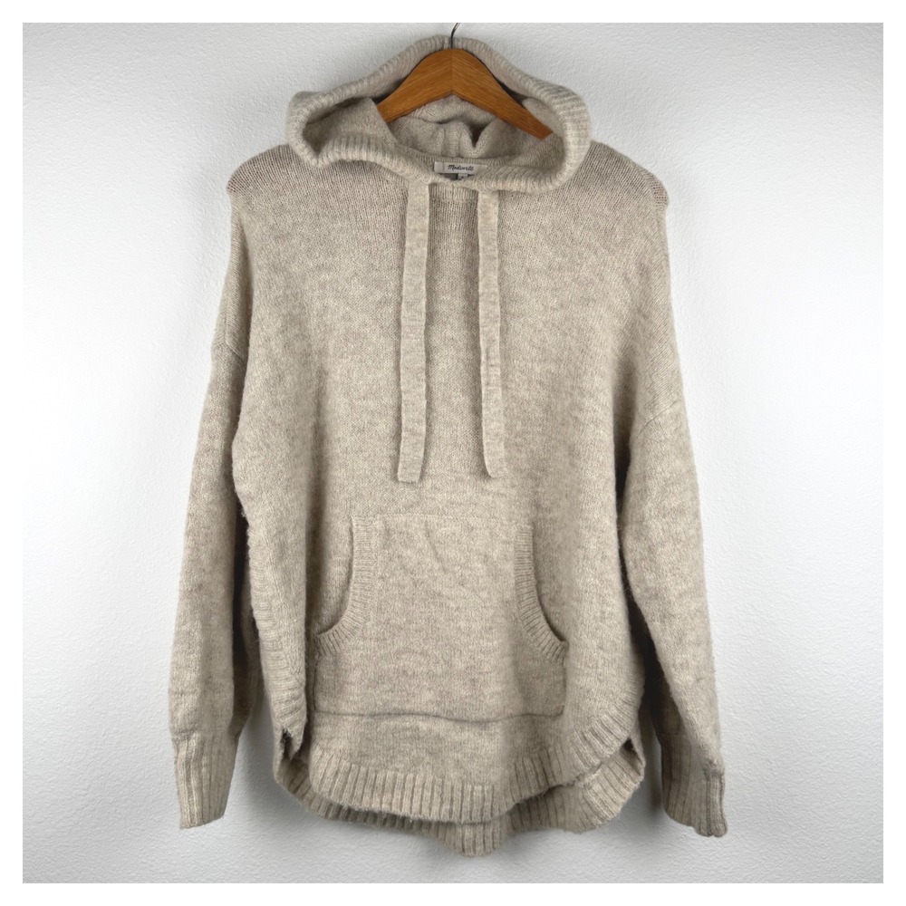 Madewell Knit Hoodie Women Medium Beige Excellent Wool Alpaca Blend Casual Chic